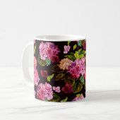 Naadloos bloempatroon. Hydrangea op een donker Koffiemok (Voorkant links)