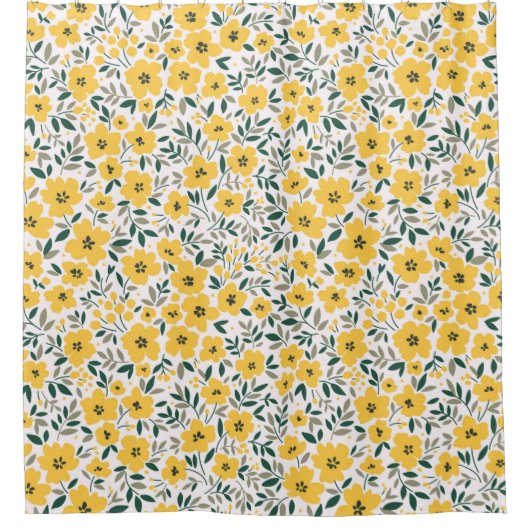 Naadloos bloempatroon, kleine gele bloemen. Wh Douchegordijn (Voorkant)