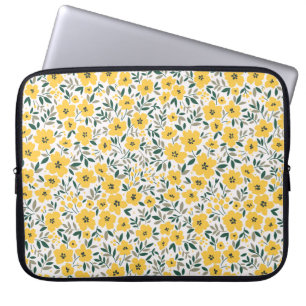 Naadloos bloempatroon, kleine gele bloemen. Wh Laptop Sleeve