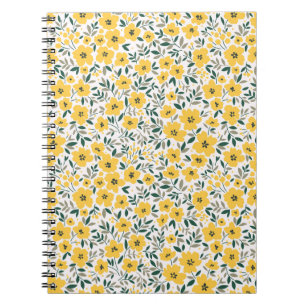 Naadloos bloempatroon, kleine gele bloemen. Wh Notitieboek