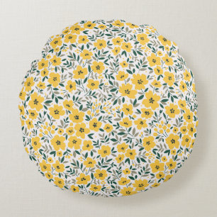 Naadloos bloempatroon, kleine gele bloemen. Wh Rond Kussen