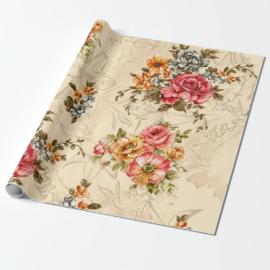 Naadloos bloempatroon met bloemen en kruim cadeaupapier