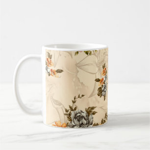 Naadloos bloempatroon met bloemen en kruim koffiemok