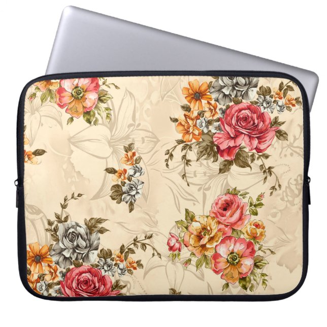 Naadloos bloempatroon met bloemen en kruim laptop sleeve (Voorkant)