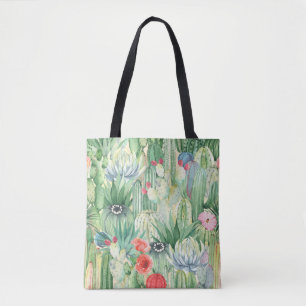 Naadloos bloempatroon met cactussen, succulenten e tote bag
