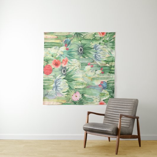 Naadloos bloempatroon met cactussen, succulenten e wandkleed (In Situ (horizontaal))