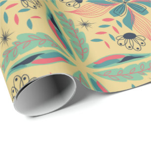 Naadloos bloempatroon met geel en blauwgroen cadeaupapier