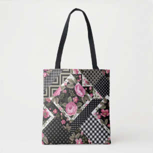naadloos bloempatroon met geometrische vormgeving tote bag