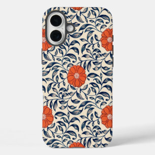 Naadloos bloempatroon met levendig oranje bloem iPhone 16 plus hoesje
