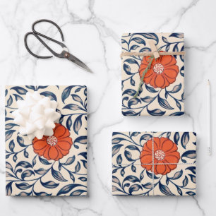 Naadloos bloempatroon met levendige oranje bloem inpakpapier vel