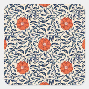 Naadloos bloempatroon met levendige oranje bloem vierkante sticker