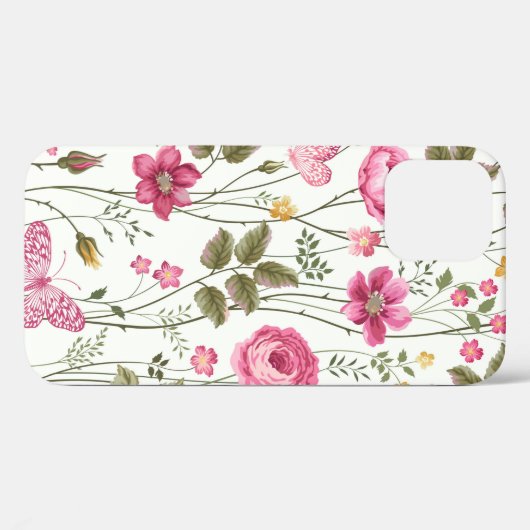 naadloos bloempatroon met rozen en vlinder Case-Mate iPhone case (Achterkant (horizontaal))