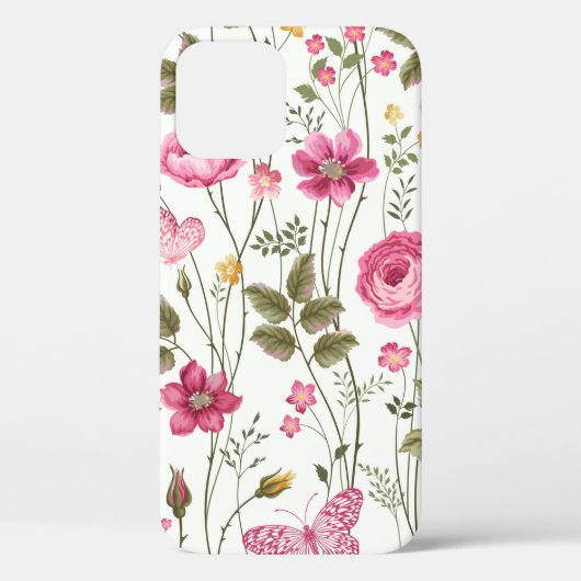naadloos bloempatroon met rozen en vlinder Case-Mate iPhone case (Achterkant)
