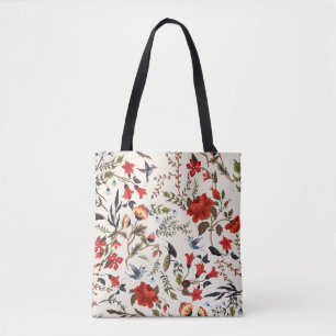 Naadloos bloempatroon met vogels tote bag