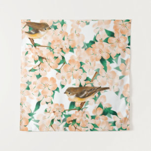 Naadloos bloempatroon met vogels wandkleed