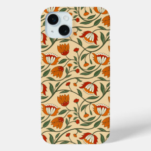 Naadloos bloempatroon op beige achtergrond iPhone 15 mini hoesje