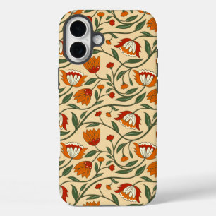 Naadloos bloempatroon op beige achtergrond iPhone 16 plus hoesje