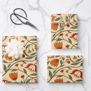 Naadloos bloempatroon op beige achtergrond inpakpapier vel