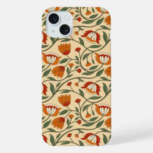 Naadloos bloempatroon op beige achtergrond iPhone 15 plus case