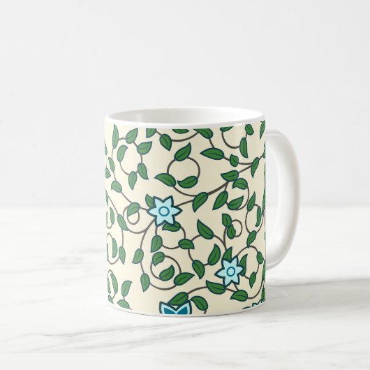 Naadloos bloempatroon op beige achtergrond koffiemok (Voorkant rechts)