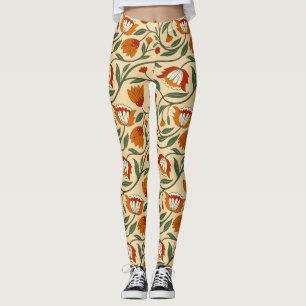 Naadloos bloempatroon op beige achtergrond leggings