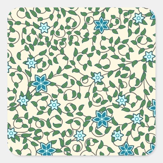 Naadloos bloempatroon op beige achtergrond vierkante sticker (Voorkant)