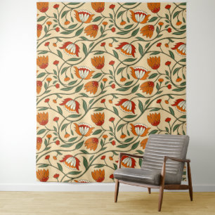 Naadloos bloempatroon op beige achtergrond wandkleed