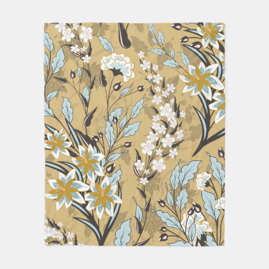  naadloos bloempatroon op een zwarte achtergrond fleece deken (Voorkant)