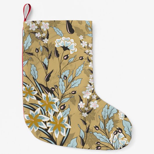  naadloos bloempatroon op een zwarte achtergrond kleine kerstsok (Voorkant)