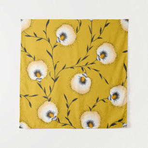 naadloos bloempatroon op geelabstract, kunst, flow wandkleed