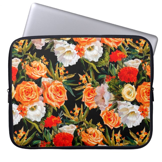 Naadloos bloempatroon. Rozen en lisianthus op Laptop Sleeve (Voorkant)