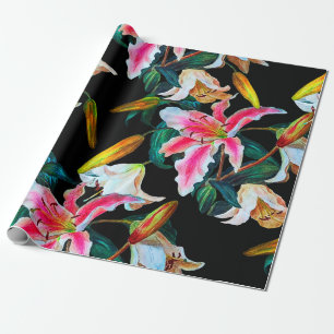 Naadloos bloempatroon. Witte en roze lelie op een Cadeaupapier