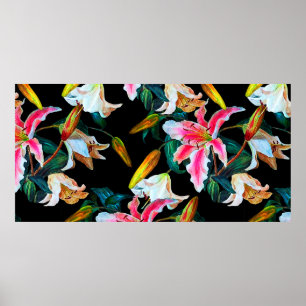 Naadloos bloempatroon. Witte en roze lelie op een Poster