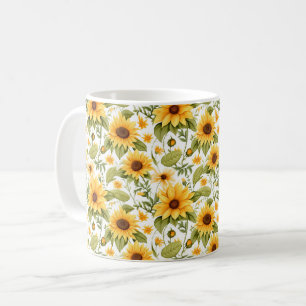 Naadloos bloempatroon, zonneschijn en madeliefjes koffiemok
