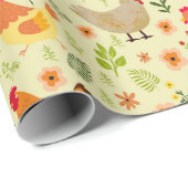 Naadloos Boerderij Kip en Bloemenpatroon Cadeaupapier (Rol Hoek)