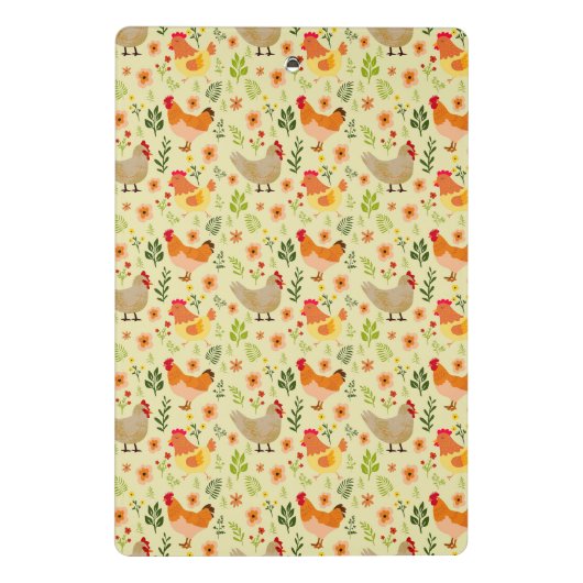 Naadloos Boerderij Kip en Bloemenpatroon Mini Klembord (Achterkant)