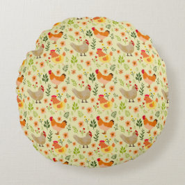 Naadloos Boerderij Kip en Bloemenpatroon Rond Kussen