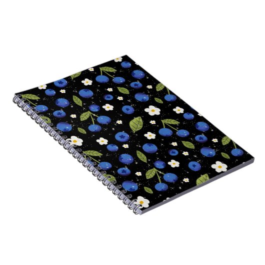 Naadloos bosbessenpatroon - Schattige fruit en blo Notitieboek (Rechterzijde)