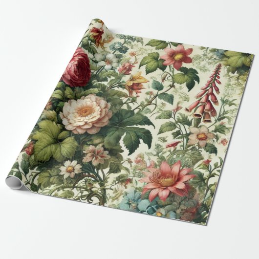 Naadloos botanisch bloemmotief cadeaupapier (Uitgerold)