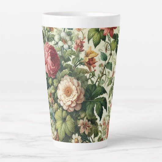 Naadloos botanisch bloemmotief latte mok (Voorkant)