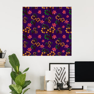 Naadloos botanisch patroon met takje met fruitjes poster
