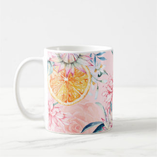 Naadloos chrysanthemum-, oranje- en Bloompatroon Koffiemok