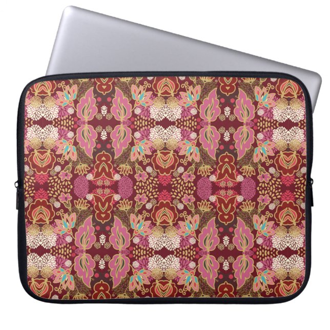 Naadloos decoratief chaotisch bloempatroon laptop sleeve (Voorkant)