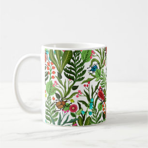 Naadloos decoratief patroon met planten en insecte koffiemok