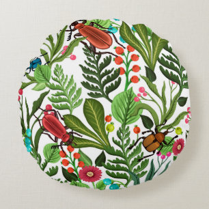 Naadloos decoratief patroon met planten en insecte rond kussen