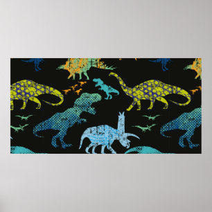Naadloos dinopatroon. Oorspronkelijk ontwerp met t Poster