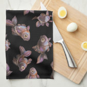 Naadloos donker patroon met vis theedoek (Quarter Fold)