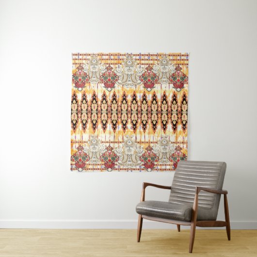 Naadloos etnisch mughaaldfloreel patroon wandkleed (In situ)