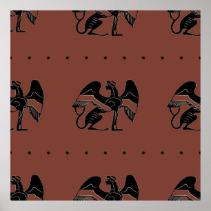 Naadloos etnisch patroon met fantastische gevleuge poster