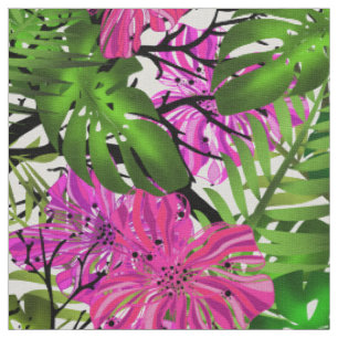 Naadloos exotisch oerwoud hibiscus monstera palm l stof